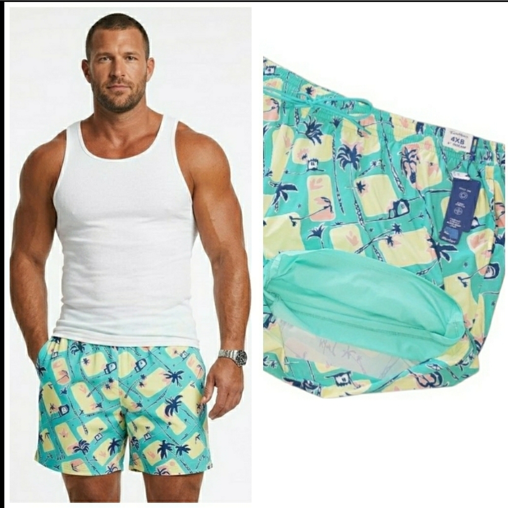 Tropical Swim Shorts Big Man 4X Island Resort Weekend Beach Novelty Stretch New